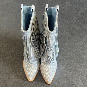 Jessica Simpson Light Blue Fringe Heeled Boots
